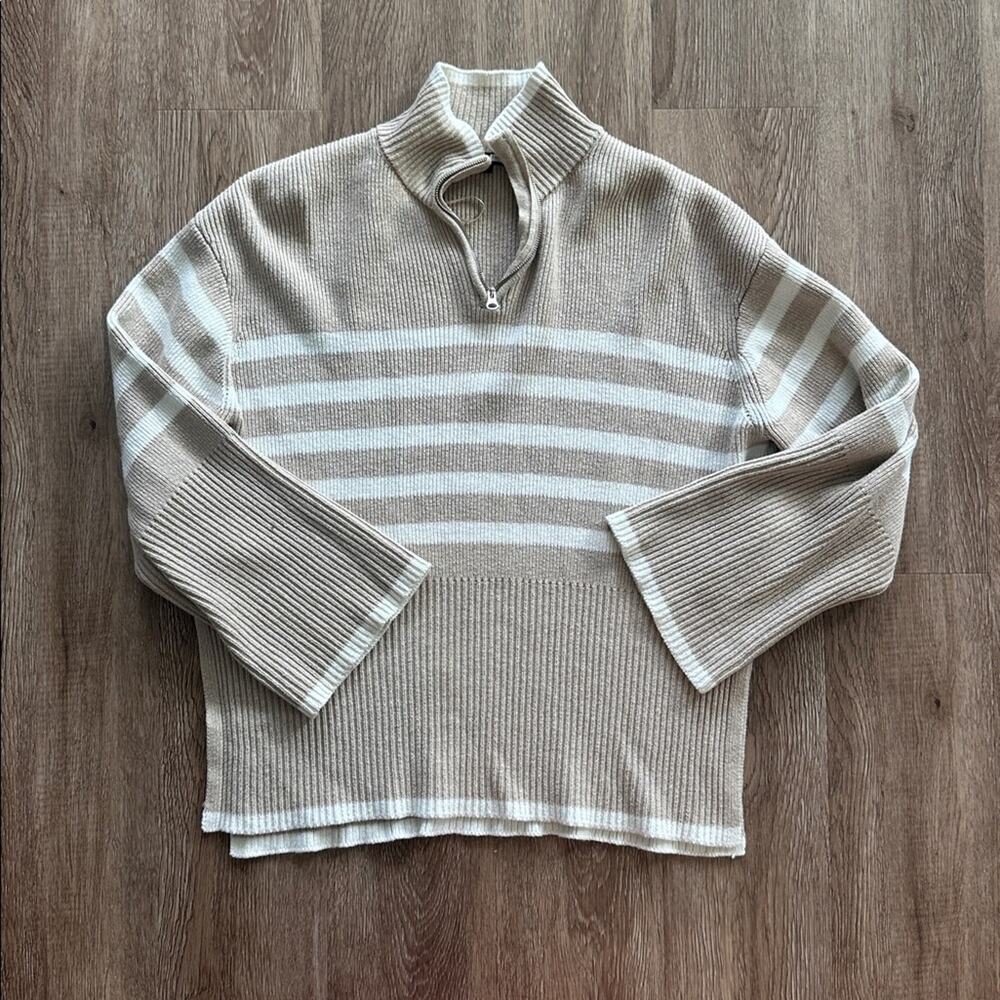 Rails Tessa Stripe Quarter Zip Pullover Sweater Sand Stripe Size Small